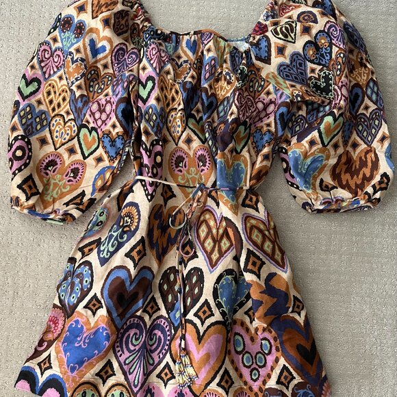 NWT Farm Rio Cream Hearts Ikat Square Neckline Mini Dress - Picture 4 of 6